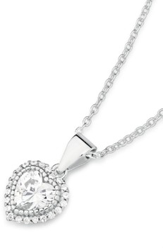 Sterling+Silver+Cubic+Zirconia+Heart+Halo+Pendant
