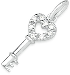 Sterling-Silver-Cubic-Zirconia-Heart-Key-Charm on sale