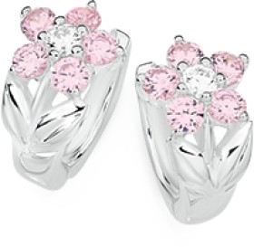Sterling-Silver-Cubic-Zirconia-Flower-Huggie-Earrings on sale