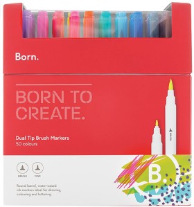 Born+Dual-Tip+Brush+Markers+50+Pack+Assorted