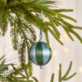 Carnival+Stripe+Teal+Light+Blue+Christmas+Bauble+by+Pillow+Talk