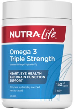 Nutra-Life+Omega+3+Triple+Strength+Odourless+Fish+Oil+150+Capsules