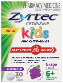Zyrtec-Kids-Allergy-Hayfever-Relief-Grape-Flavour-30-Chewable-Tablets on sale