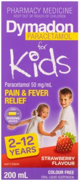 Dymadon+Paracetamol+For+Kids+2-12+Years+Colour+Free+Strawberry+Flavour+200mL