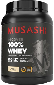 Musashi+100%25+Whey+Vanilla+Milkshake+Flavour+900g