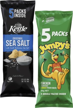 Jumpys-or-Kettle-Potato-Chips-5-Pack-90g-92g on sale