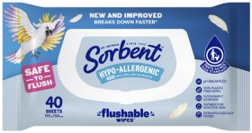 Sorbent+Flushable+Wipes+Hypo+Allergenic+40+Pack