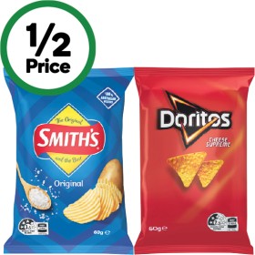 Smiths-Crinkle-Cut-Potato-Chips-Doritos-Corn-Chips-or-Grainwaves-60g on sale