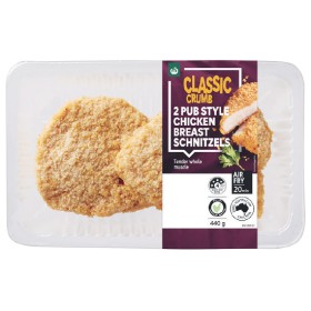 Woolworths+Pub+Style+Schnitzels+with+RSPCA+Approved+Chicken+440g+Pk+2