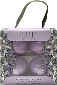 She+Pure+Organics+Lavender+%26amp%3B+Rose+Geranium+Bath+Bomb+Gift+Set+4+Pack