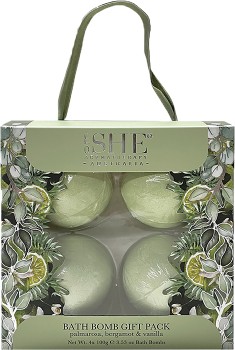 She-Pure-Organics-Palmarosa-Bergamot-Vanilla-Bath-Bomb-Gift-Set-4-Pack on sale