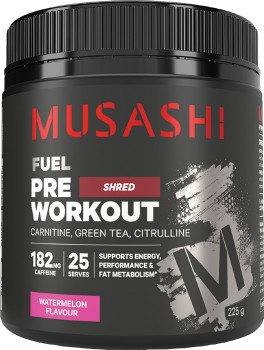 Musashi-Pre-Workout-Shred-225g-Watermelon-Flavour on sale
