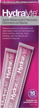 Hydralyte-Apple-Blackcurrant-Flavoured-Electrolyte-Ice-Blocks-16-Pack on sale