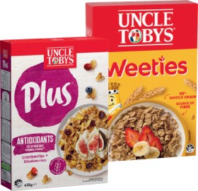 Uncle+Tobys+Plus+Cereal+410%E2%80%91435g+or+Weeties+510g+Selected+Varieties