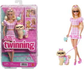 Barbie+Twinning+Looks+Matching+Pink+Clothes+Doll+with+Pet+Dog+%26amp%3B+Accessories