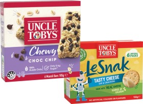 Uncle+Tobys+Muesli+Bars+5%E2%80%916+Pack%2C+Le+Snak+or+Roll+Ups+6+Pack+Selected+Varieties