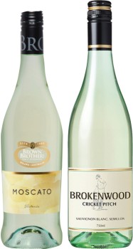 Brown-Brothers-Moscato-or-Brokenwood-Cricket-Pitch-750mL-Varieties on sale