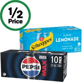Pepsi%2C+Solo%2C+Mountain+Dew+or+Schweppes+Lemonade+Soft+Drink+Varieties+10+x+375ml