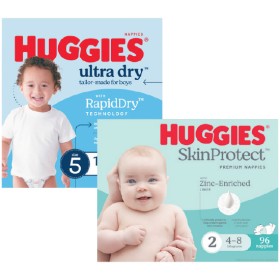 Huggies-Infant-or-Newborn-Nappies-Pk-96-108-or-Ultra-Dry-Nappies-Pk-60-90 on sale