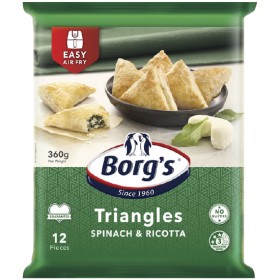 Borgs-Spinach-and-Ricotta-Triangles-360g-From-the-Freezer on sale