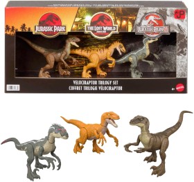 Jurassic-World-Jurassic-Park-I-II-and-III-Velociraptor-Trilogy-Set on sale