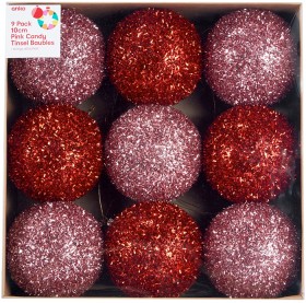 Anko-9-Pack-Pink-Candy-Tinsel-Christmas-Baubles on sale