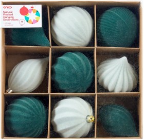 Anko+9+Pack+Natural+Flocked+Christmas+Decorations