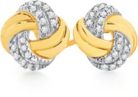 9ct+Gold+Diamond+Overlay+Stud+Earrings