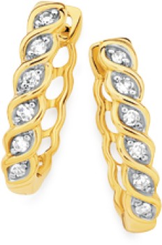 9ct+Gold+Diamond+Swirl+Huggie+Earrings