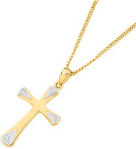 NEW+9ct+Gold+Diamond+Tip+Cross+Pendant