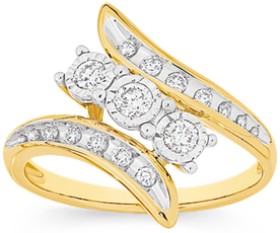9ct+Two+Tone+Gold+Diamond+Trilogy+Swirl+Ring