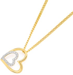 9ct+Gold+Diamond+Double+Heart+Slider+Pendant