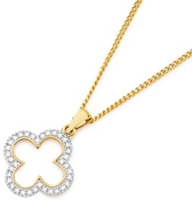 9ct+Gold+Diamond+Clover+Pendant