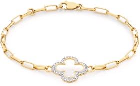 9ct-Gold-Diamond-Clover-Paperclip-Bracelet on sale