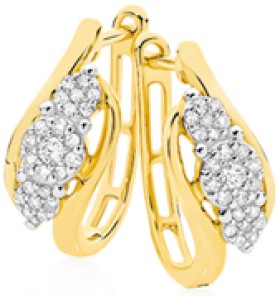 9ct-Gold-Diamond-Trilogy-Cluster-Offset-Huggie-Earrings on sale