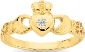 9ct-Gold-Diamond-Claddagh-Ring on sale