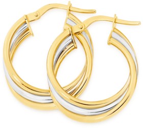 9ct+Gold+Two+Tone+15mm+Triple+Hoop+Earrings