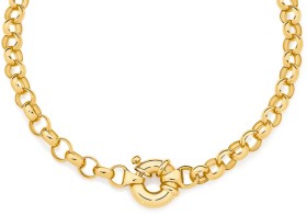 9ct+Gold+45cm+Solid+Oval+Belcher+Bolt+Ring+Necklet