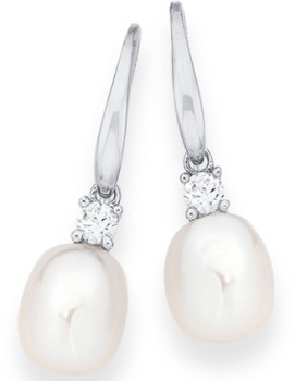 Sterling-Silver-Pearl-Cubic-Zirconia-Drop-Earrings on sale