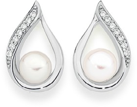 Sterling-Silver-Pearl-Cubic-Zirconia-Pear-Stud-Earrings on sale