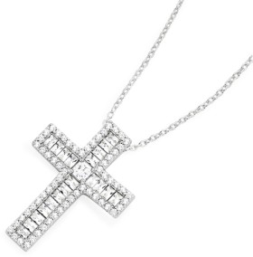 Sterling+Silver+Cubic+Zirconia+Cross+Pendant