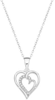 Sterling+Silver+Cubic+Zirconia+Twin+Open+Heart+Pendant