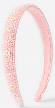 Flower-Bead-Headband-Pink on sale