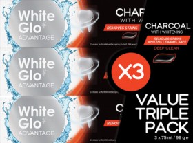 3-Pack-White-Glo-Toothpaste-Charcoal-or-Total-Care on sale