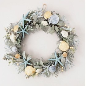 Australian-House-Garden-Eucalyptus-Coastal-Seashell-Starfish-Wreath on sale