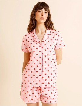 Soho-Core-Cotton-Sateen-Short-SleeveShort-PJ-Set-Pink-Heart-Print on sale