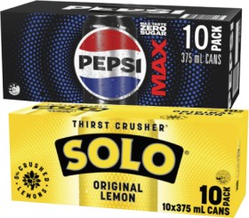 Pepsi-or-Solo-Soft-Drink-10x375mL on sale