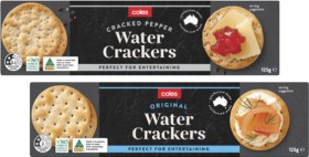Coles-Water-Crackers-125g on sale