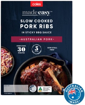 Coles-Made-Easy-Slow-Cooked-Pork-Ribs-in-Sticky-BBQ-Sauce-650g on sale