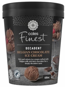 Coles-Finest-Decadent-Belgian-Chocolate-Ice-Cream-Tub-480mL on sale